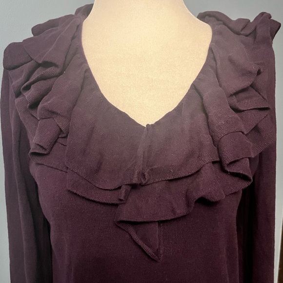 Polo Ralph Lauren Womans Grape Colored Sweater w/ Collar Ruffles, Short Sleeves - Picture 4 of 6